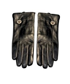 Chanel Leather Gloves With Diamond Heart Charm In Black