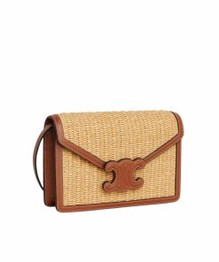 Celine Wallet On Strap Cuir Triomphe In Raffia Natural 20Cm 10L042Eww 02Nt