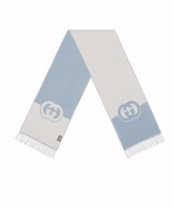 Gucci Wool Cashmere Scarf With Interlocking G Blue 715497 3Gb02 4978