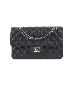 Chanel Classic Grain Silver Hardware Handbag Black A01112
