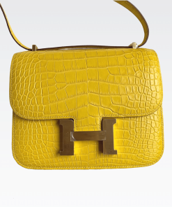 Hermes Constance Alligator Matt M9 Marigold Yellow Gold Hardware 18Cm