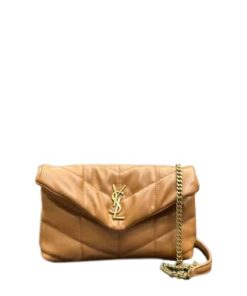 Saint Laurent Puffer Toy Bag In Quilted Lambskin Light Brown 26Cm