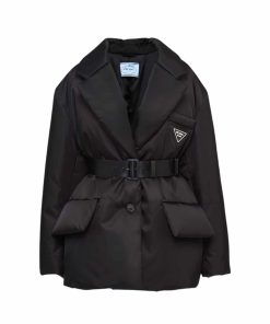 Prada Re Nylon Down Belted Jacket Black