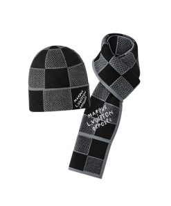 Louis Vuitton Damier Heritage Scarf And Beanie Hat Wool Set Black M92664