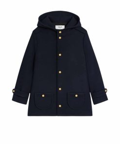 Celine Hooded Triomphe Coat In Wool Felt Navy 2W97C863C 07Mr