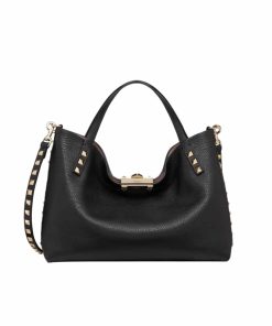 Valentino Garavani Rockstud Calfskin Small Tote Bag Black 26Cm