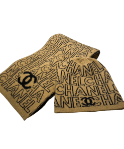 Chanel Beanie Hat And Scarf Yellow Wool Set