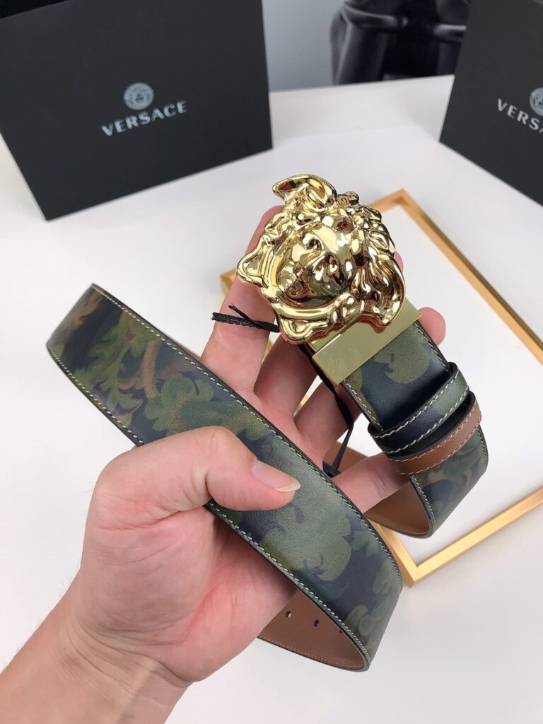 Versace La Medusa Leather Khaki Gold Metal 4Cm - Image 3