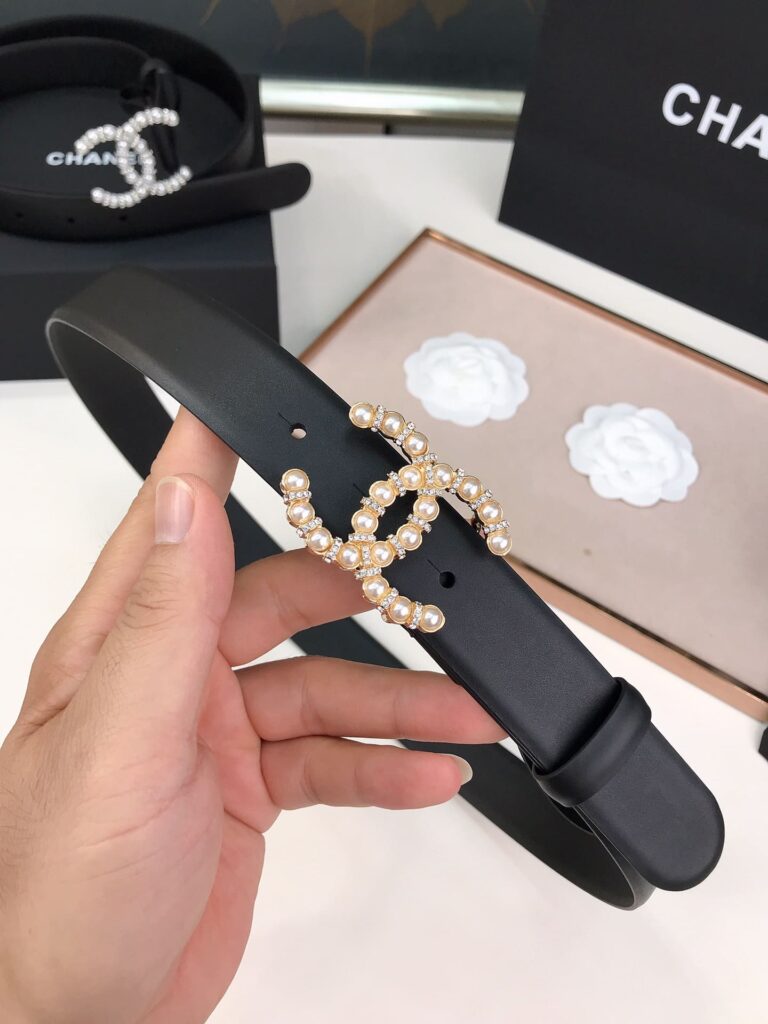 Chanel Cc Gold Plated Belt Leather With Pearls 28Mm - Image 3