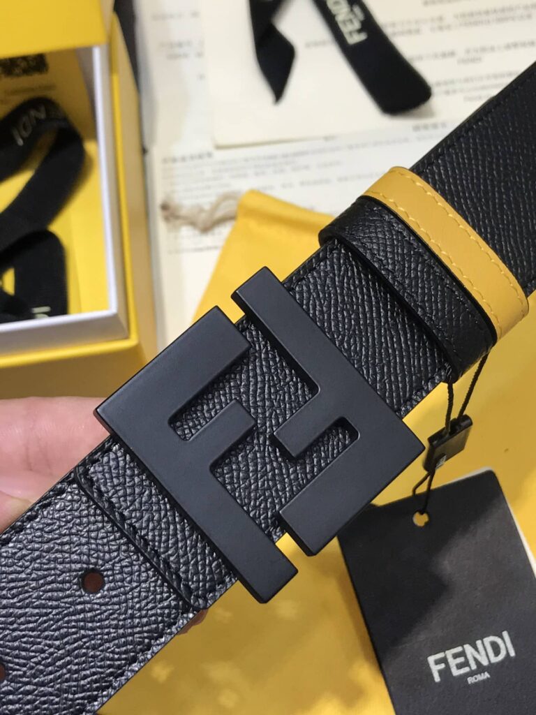 Fendi Reversible Black Leather Belt Yellow 40Mm - Image 3