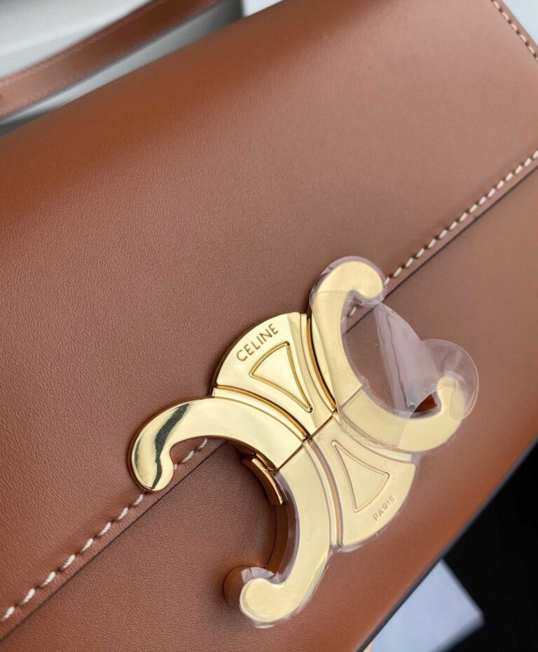 Celine Triomphe Shoulder Bag In Shiny Calfskin Brown 194143Bfn04Lu - Image 7