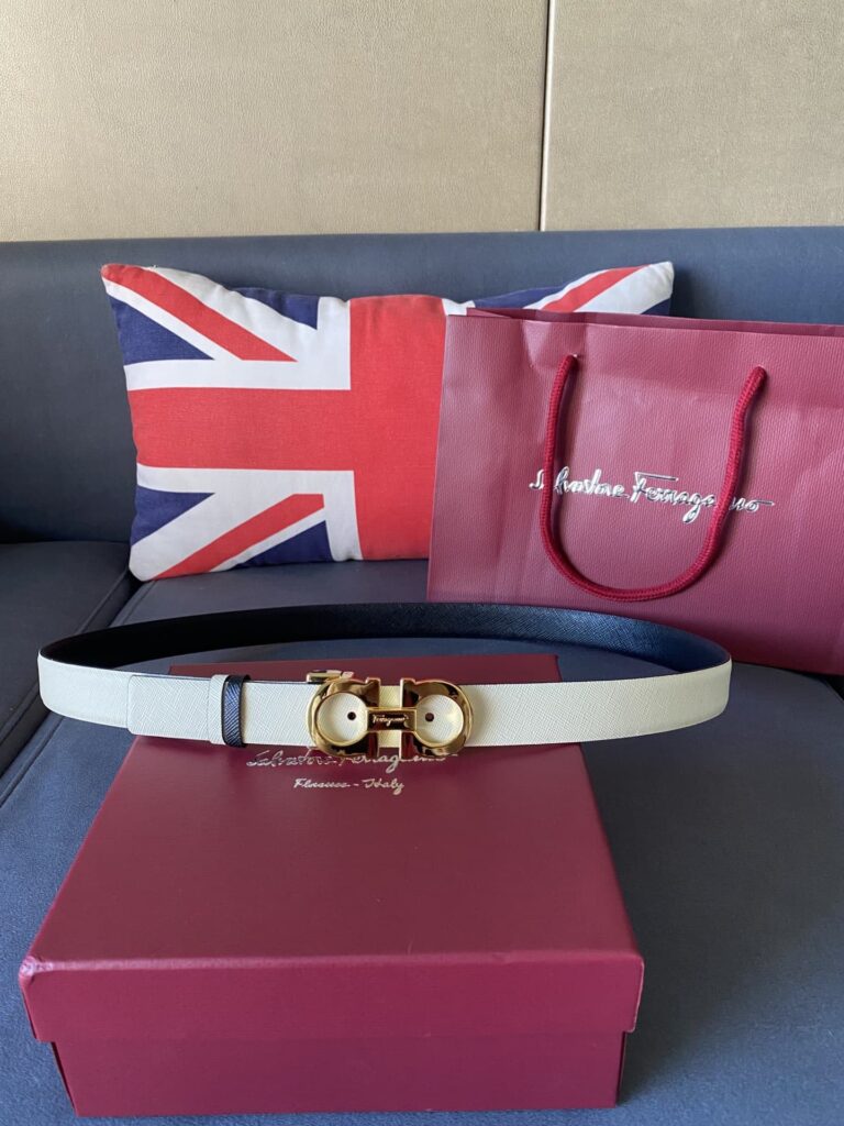 Salvatore Ferragamo Gancini White Leather Belt With Silver Metal Buckle 2.5Cm - Image 6