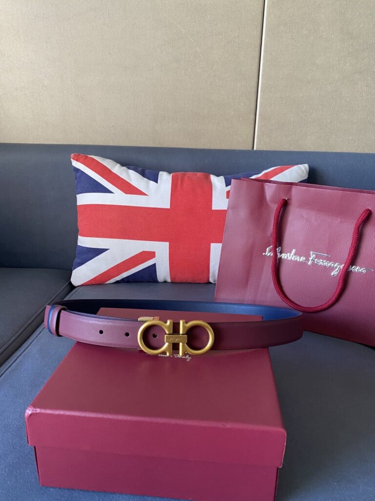 Salvatore Ferragamo Gancini Plum Red Leather Belt With Gold Metal Buckle 2.5Cm - Image 5