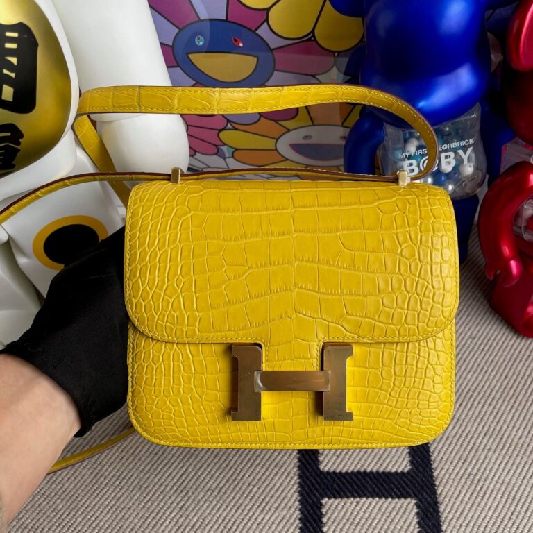 Hermes Constance Alligator Matt M9 Marigold Yellow Gold Hardware 18Cm - Image 3