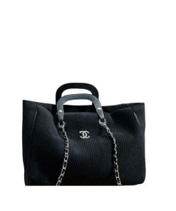 Chanel Deauville Large Tote Shopping Bag Black 40Cm