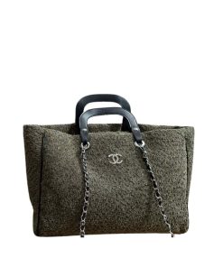 Chanel Deauville Large Tote Shopping Bag Crumpled Shearling Grey 40Cm