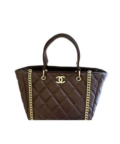 Chanel Shopping Tote With Gold Handle Brown 25Cm