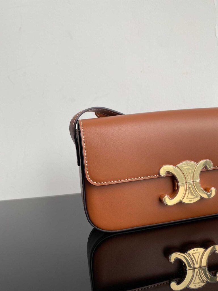 Celine Triomphe Shoulder Bag In Shiny Calfskin Brown 194143Bfn04Lu - Image 8