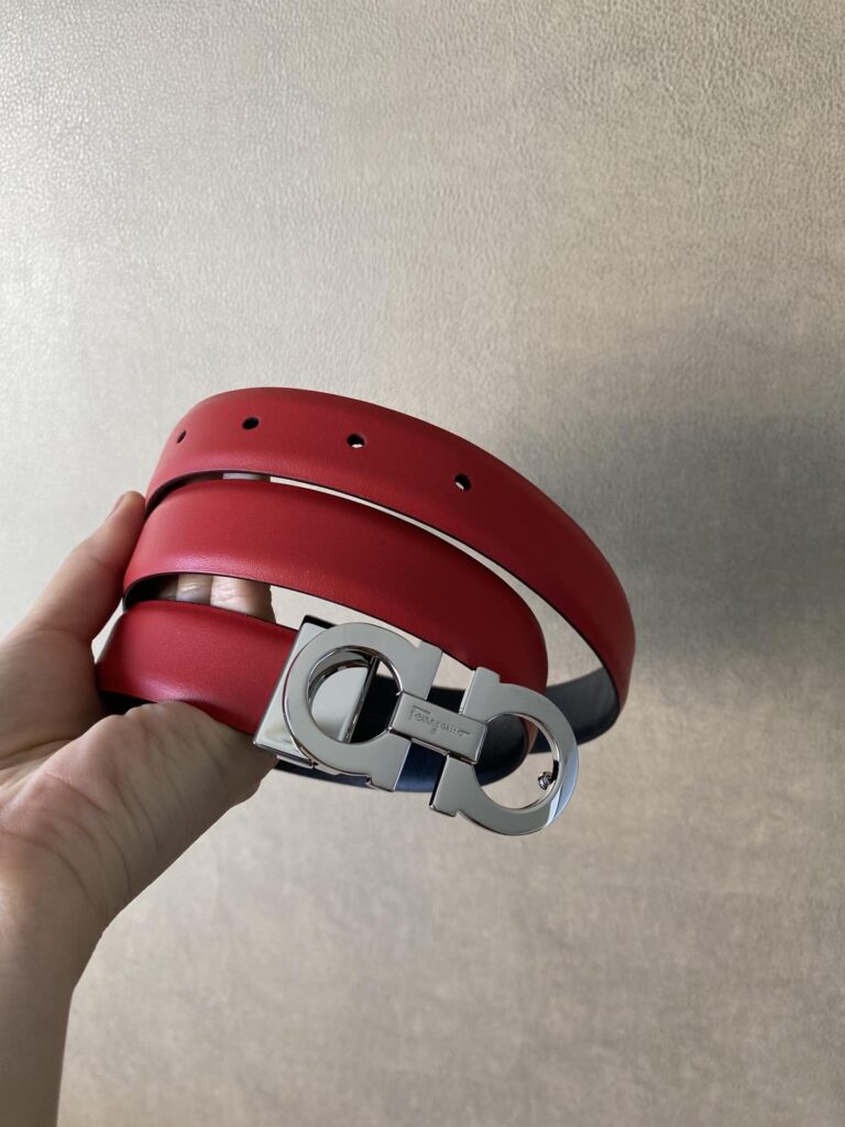 Salvatore Ferragamo Gancini Red Leather Belt With Gold Metal Buckle 2.5Cm - Image 2