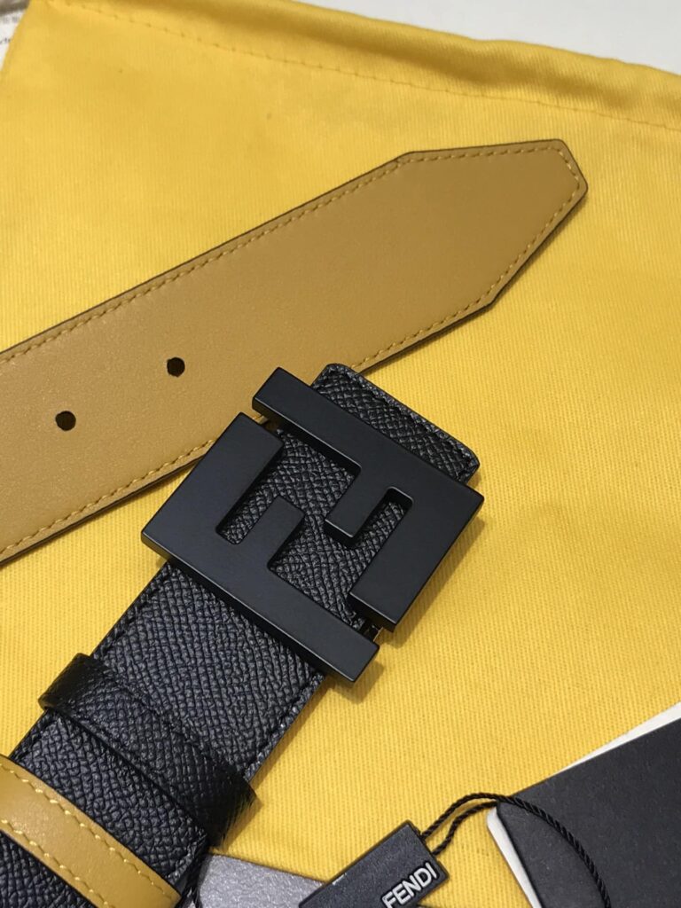 Fendi Reversible Black Leather Belt Yellow 40Mm - Image 2