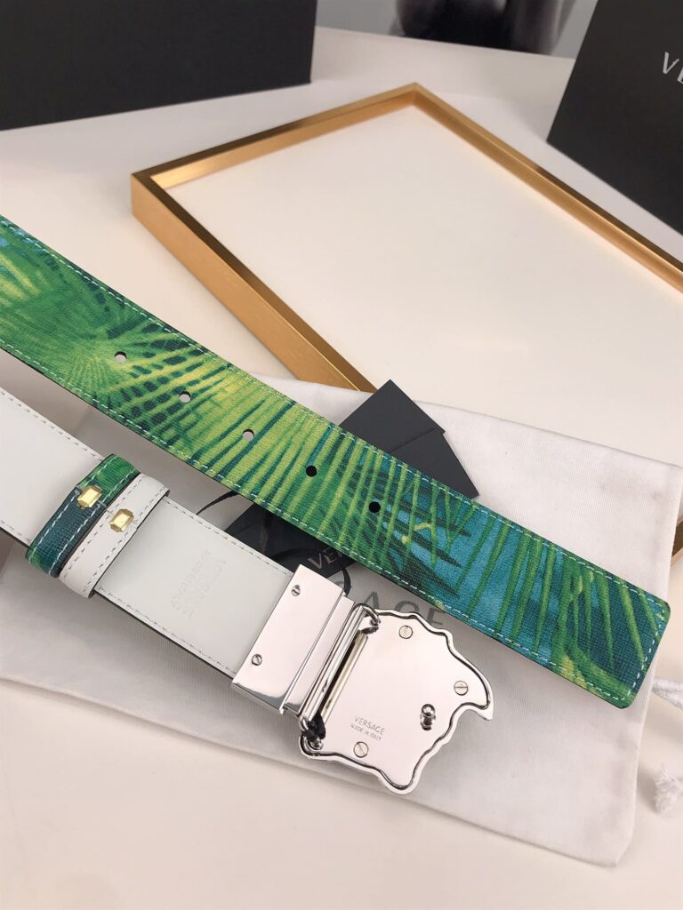 Versace La Medusa Leather Green Silver Metal 4Cm - Image 3