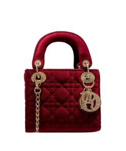 Dior Lady Blush Cannage Suede Leather Red 17Cm