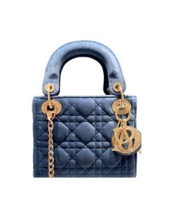 Dior Lady Blush Cannage Suede Leather Blue 17Cm