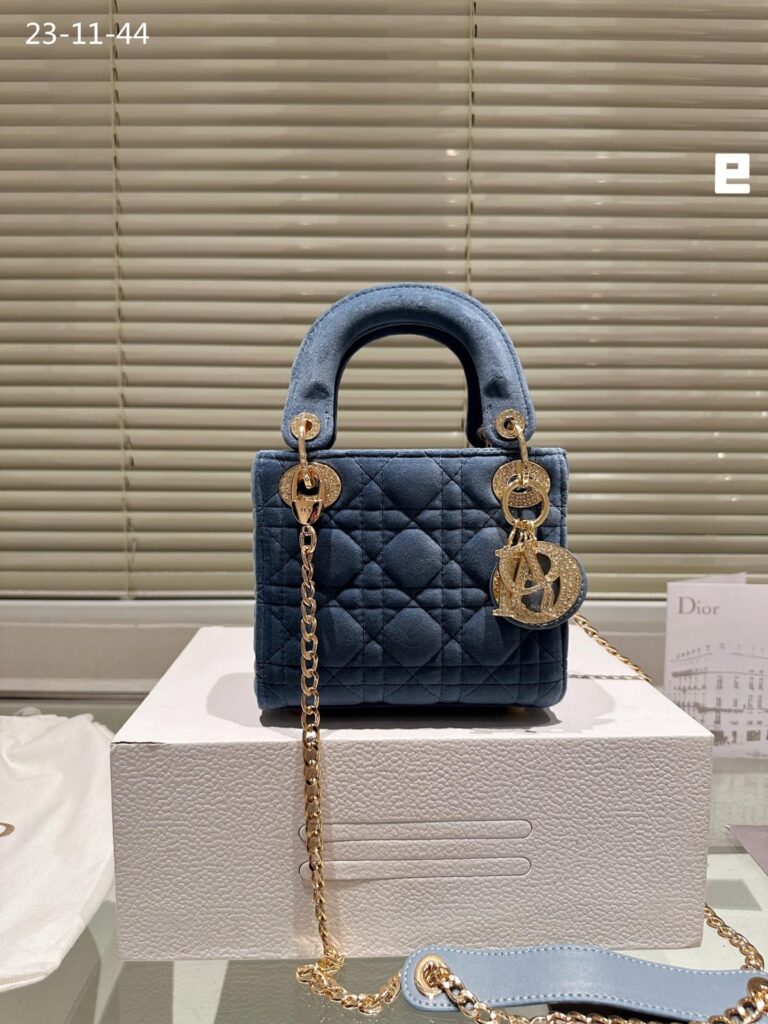 Dior Lady Blush Cannage Suede Leather Blue 17Cm - Image 2