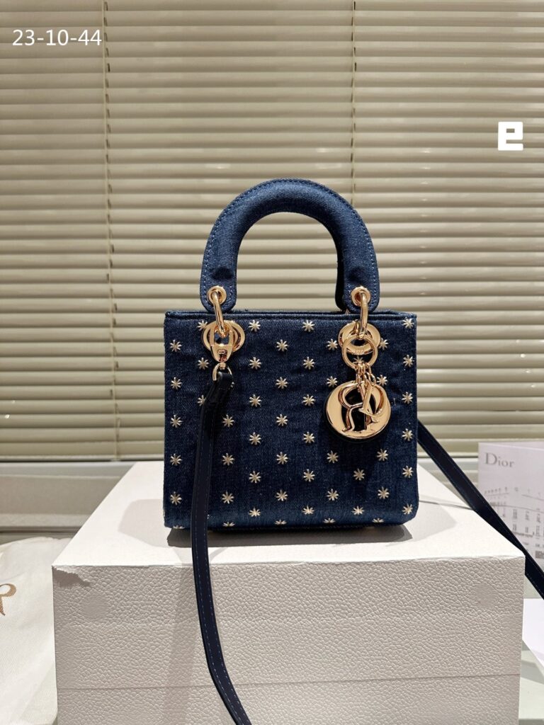 Dior Lady Dior Micro Bag Embroidered With Gold Tone Stars Blue Denim 20Cm - Image 2