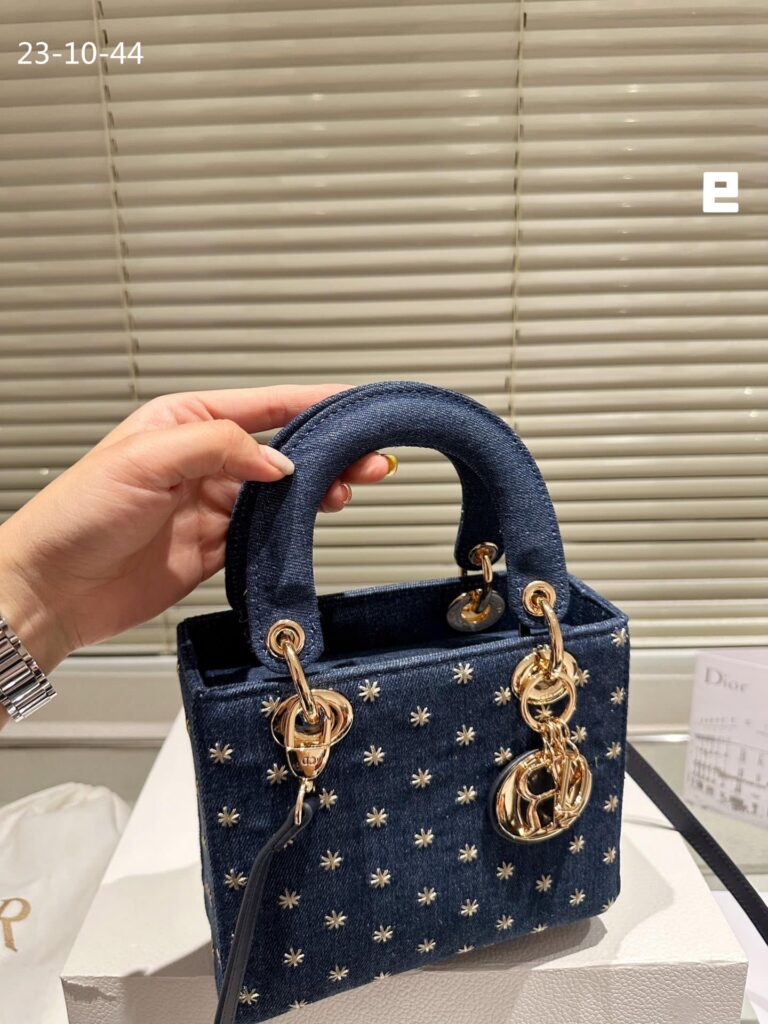 Dior Lady Dior Micro Bag Embroidered With Gold Tone Stars Blue Denim 20Cm - Image 3