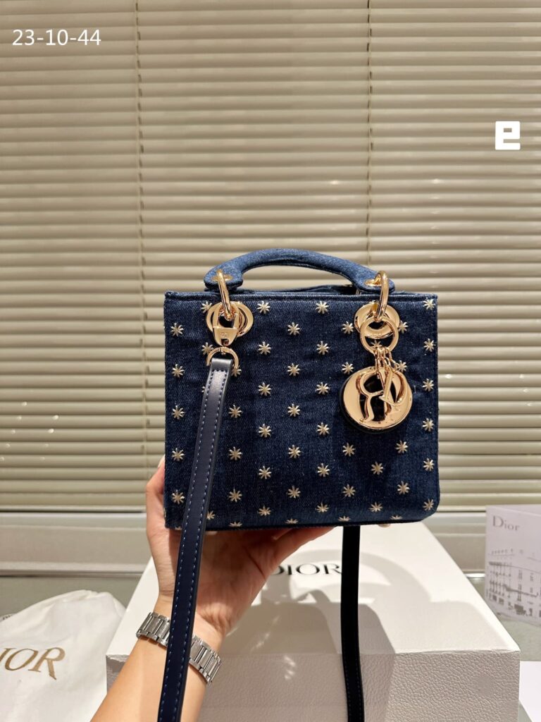 Dior Lady Dior Micro Bag Embroidered With Gold Tone Stars Blue Denim 20Cm - Image 4
