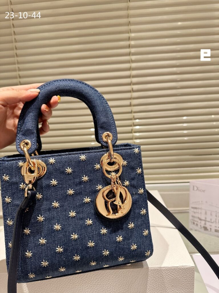 Dior Lady Dior Micro Bag Embroidered With Gold Tone Stars Blue Denim 20Cm - Image 5