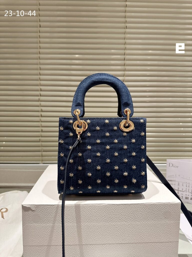 Dior Lady Dior Micro Bag Embroidered With Gold Tone Stars Blue Denim 20Cm - Image 6