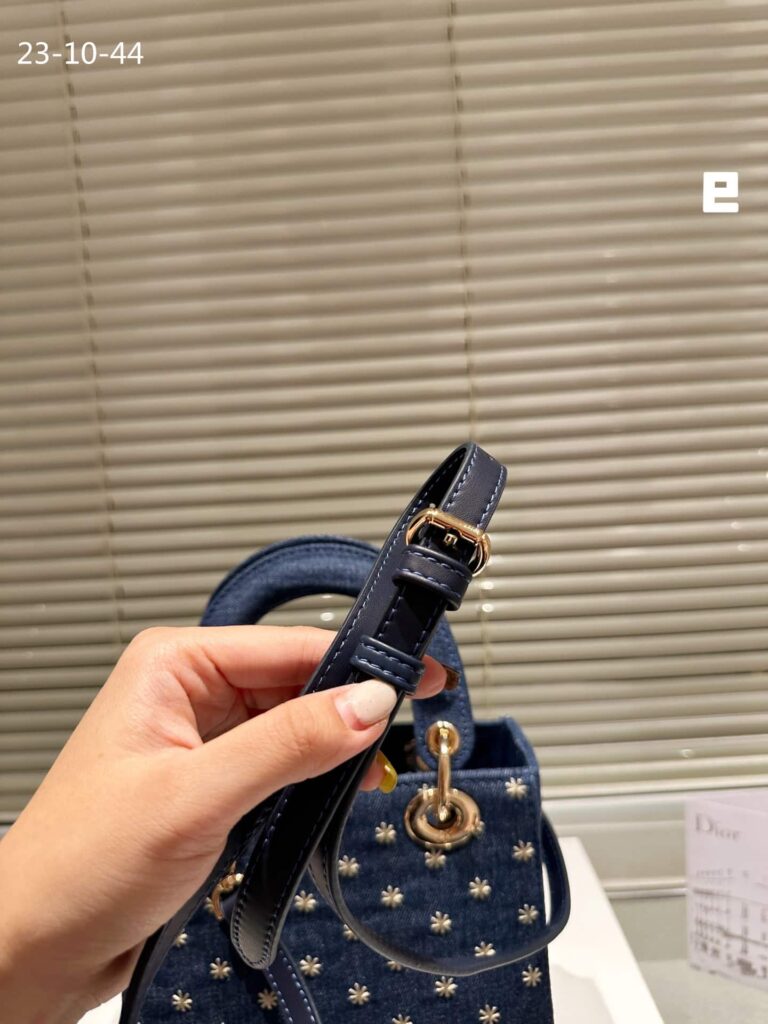 Dior Lady Dior Micro Bag Embroidered With Gold Tone Stars Blue Denim 20Cm - Image 7