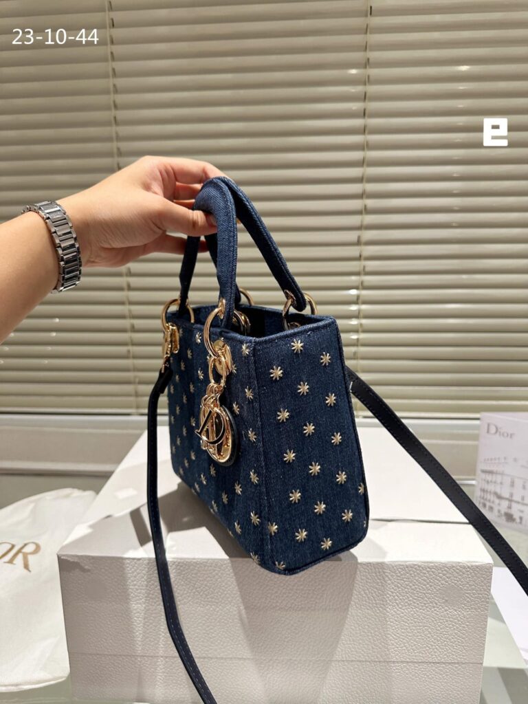 Dior Lady Dior Micro Bag Embroidered With Gold Tone Stars Blue Denim 20Cm - Image 8