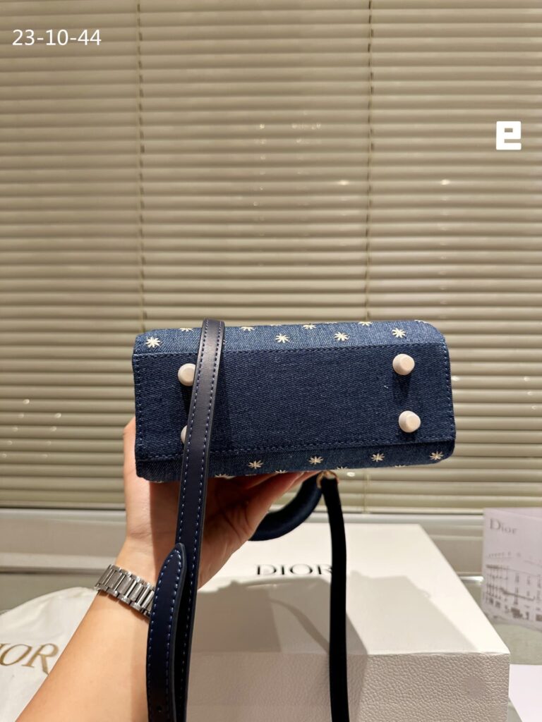 Dior Lady Dior Micro Bag Embroidered With Gold Tone Stars Blue Denim 20Cm - Image 9