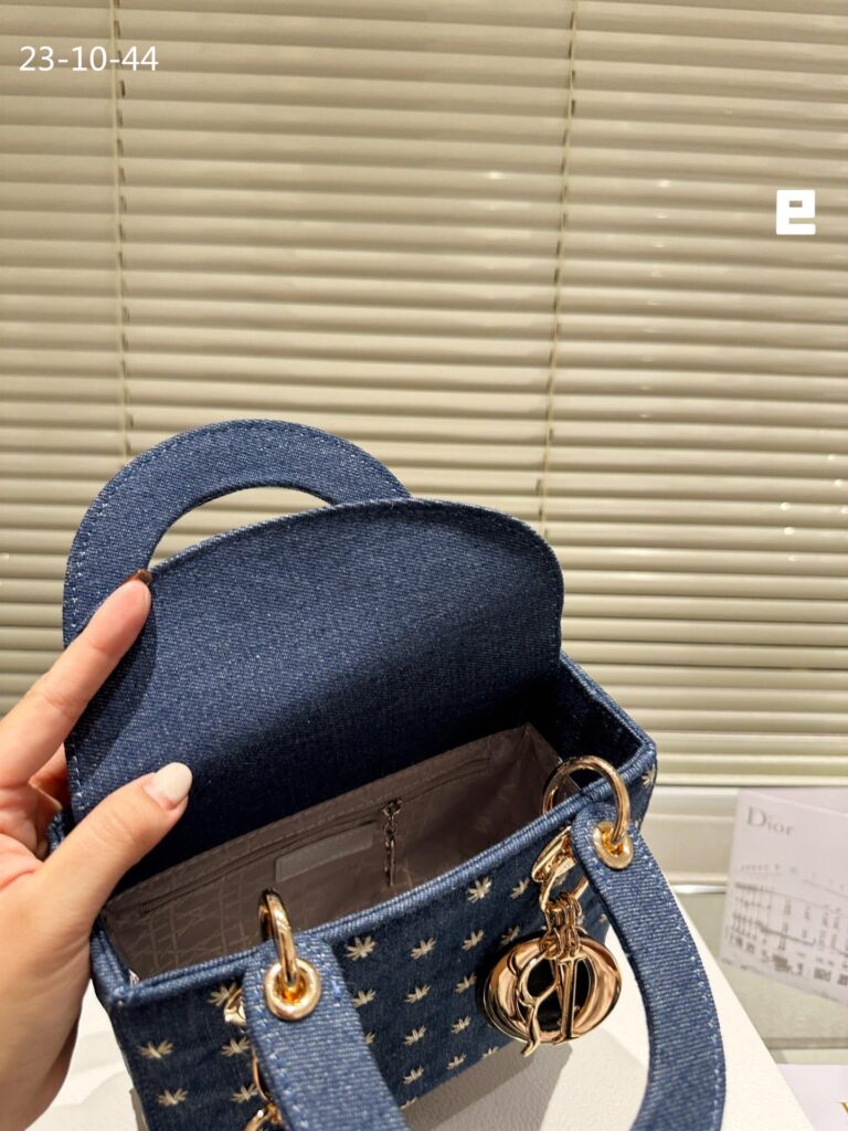 Dior Lady Dior Micro Bag Embroidered With Gold Tone Stars Blue Denim 20Cm - Image 10