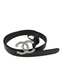 Chanel Pearls Crystal Sliver Black Belt 28Mm