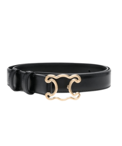 Celine Small Triomphe Black Belt In Natutal Calfskin Gold Metal 2.5Cm