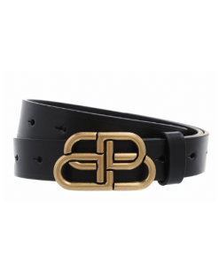 Balenciaga Large Black Leather Belt With Gold Metal 3Cm