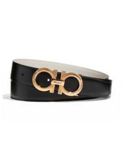 Salvatore Ferragamo Gancini Black Leather Belt With Gold Metal Buckle