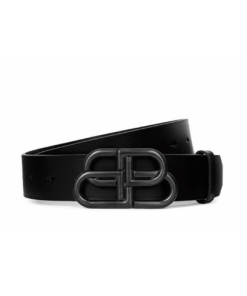 Balenciaga Large Black Leather Belt With Bb Buckle 3Cm