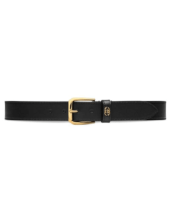 Gucci Black Belt With Square Buckle And Interlocking G 35Mm