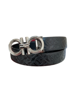 Salvatore Ferragamo Gancini Black Leather Belt With Silver Metal Buckle