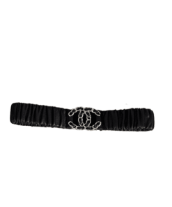 Chanel Cc Elastic Belt Leather With Silver Metal 30Mm