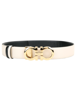 Salvatore Ferragamo Gancini White Leather Belt With Silver Metal Buckle 2.5Cm