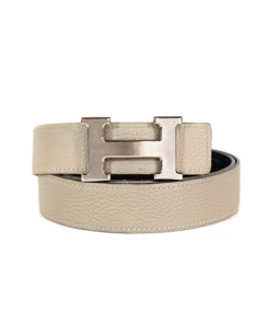 Hermes Belt Togo Swift Silver Buckle Grey 2.4Cm