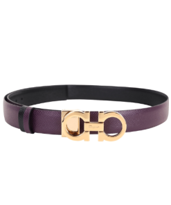 Salvatore Ferragamo Gancini Plum Red Leather Belt With Gold Metal Buckle 2.5Cm