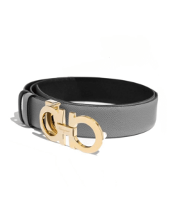 Salvatore Ferragamo Gancini Black Leather Belt With Gold Metal Buckle 2.5Cm