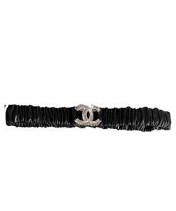 Chanel Women'S Belt With Elastic Cowhide Encrusted Silver 30Mm